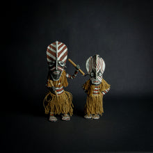 Load image into Gallery viewer, Chokwe Makishi dolls representing ancestral spirits with traditional geometric patterns.