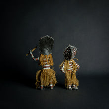 Load image into Gallery viewer, Chokwe Makishi dolls representing ancestral spirits with traditional geometric patterns.