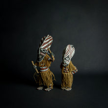 Load image into Gallery viewer, Chokwe Makishi dolls representing ancestral spirits with traditional geometric patterns.