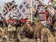 Load image into Gallery viewer, Chokwe Makishi dolls representing ancestral spirits with traditional geometric patterns.