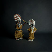 Load image into Gallery viewer, Chokwe Makishi dolls representing ancestral spirits with traditional geometric patterns.