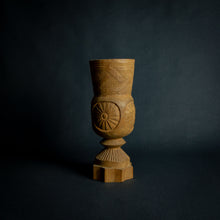 Load image into Gallery viewer, African Kuba Cup – Geometric Figures in Light-Colored Wood, a cultural masterpiece with a star/sunshine motif from the Kuba tribe in the Democratic Republic of Congo.