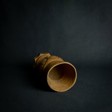 Load image into Gallery viewer, African Kuba Cup – Geometric Figures in Light-Colored Wood, a cultural masterpiece with a star/sunshine motif from the Kuba tribe in the Democratic Republic of Congo.