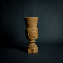 Load image into Gallery viewer, African Kuba Cup – Geometric Figures in Light-Colored Wood, a cultural masterpiece with a star/sunshine motif from the Kuba tribe in the Democratic Republic of Congo.