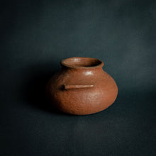 Load image into Gallery viewer, Vintage round terra cotta pot with handles on a dark background