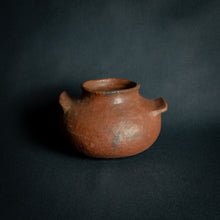 Load image into Gallery viewer, Vintage round terra cotta pot with handles on a dark background