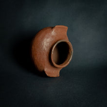 Load image into Gallery viewer, Vintage round terra cotta pot with handles on a dark background