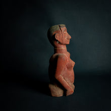 Load image into Gallery viewer, Yaka Africa Red Painted Half Body Figure – Cultural Art Sculpture with earrings and big nose.