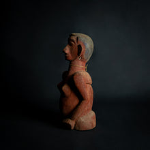 Load image into Gallery viewer, Yaka Africa Red Painted Half Body Figure – Cultural Art Sculpture with earrings and big nose.