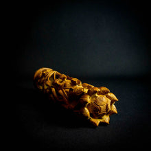 Load image into Gallery viewer, Hand-carved sandalwood statue of Hindu Goddess Lakshmi, adorned with lotus flowers.