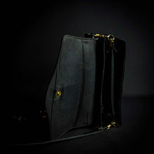 Load image into Gallery viewer, Vintage black crocodile-look handbag with gold buckle