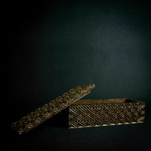 Load image into Gallery viewer, Wooden box adorned with intricate geometric details and engravings, including "1984," "Matumona Kanda," and "Zaire."