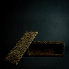 Load image into Gallery viewer, Wooden box adorned with intricate geometric details and engravings, including "1984," "Matumona Kanda," and "Zaire."