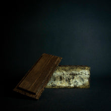 Load image into Gallery viewer, Wooden box adorned with intricate geometric details and engravings, including "1984," "Matumona Kanda," and "Zaire."