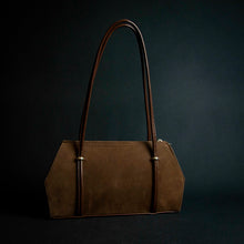 Load image into Gallery viewer, Brown handbag with large handles and silver-colored details
