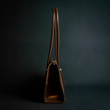 Load image into Gallery viewer, Brown handbag with large handles and silver-colored details