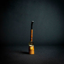 Load image into Gallery viewer, A wooden pipe with a German-style design and flower decoration on the stove, featuring a metal cover with a secure closure.