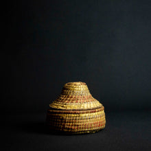 Load image into Gallery viewer, Handmade African raffia box adorned with colorful patterns and designs, perfect for storing small items or as a decorative accent piece.