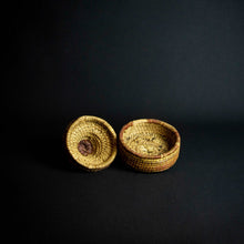 Load image into Gallery viewer, Handmade African raffia box adorned with colorful patterns and designs, perfect for storing small items or as a decorative accent piece.