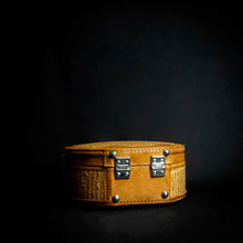 Load image into Gallery viewer, Vintage Round Suitcase Luggage Piece Travel Case made of leather, cloth, and woven rattan. Classic vintage style with a round shape, cloth lining, and sturdy handle. Ideal for travel essentials.