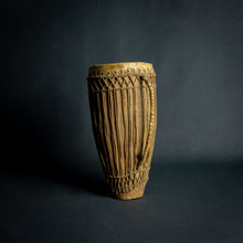 Load image into Gallery viewer, Traditional African hand drum with a tapered wooden body, intricate ropework, and a weathered hide head, evoking the spirit of African music.
