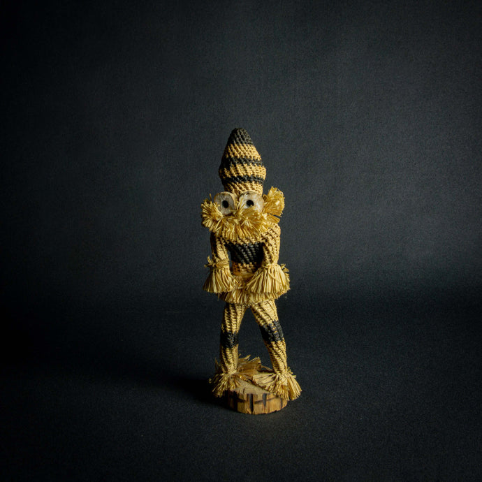 Pende Minganji Dance Doll in traditional raffia costume and wooden mask.